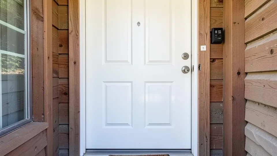 Finished steel entry door installed in a wood frame