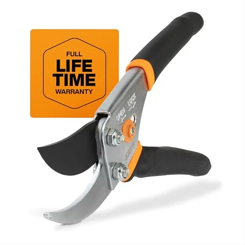 Fiskars bypass pruning shears for cutting cedar branches