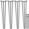 Set of four black 16 inch hairpin table legs with mounting screws and rubber feet