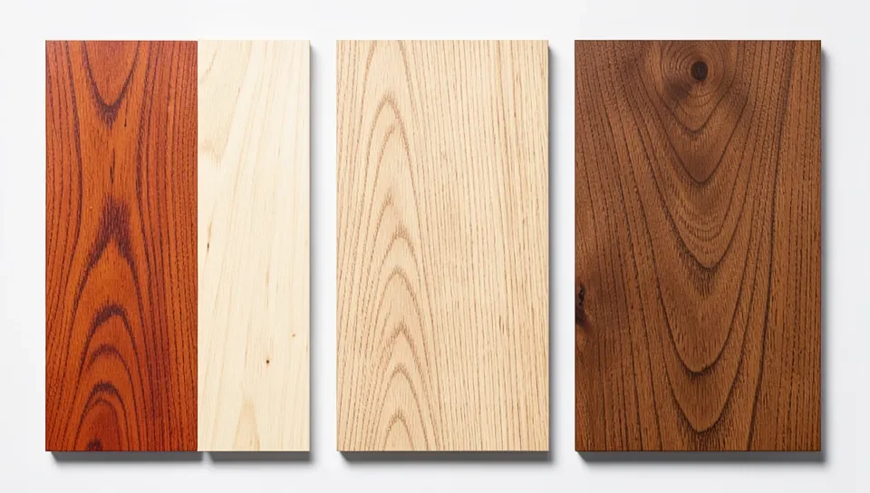 Side-by-side hardwood flooring wood species samples showing color and grain differences