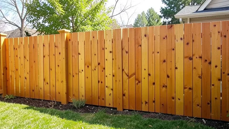 New cedar wood privacy fence in a backyard