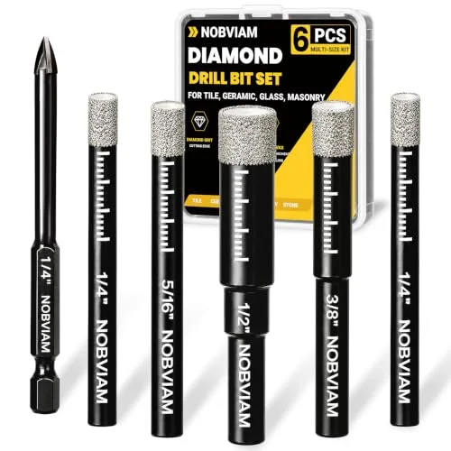 NOBVIAM 6-piece diamond drill bit set for tile, glass, granite, and ceramic