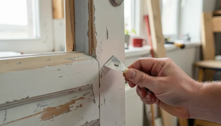 Using a plastic scraper to gently lift new paint without damaging the original finish underneath