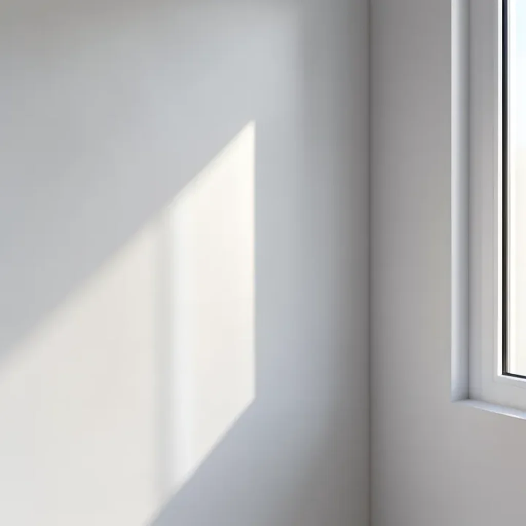 Satin painted wall corner showing subtle sheen under raking window light