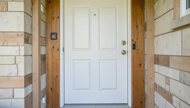 A finished steel entry door installed in a wood frame