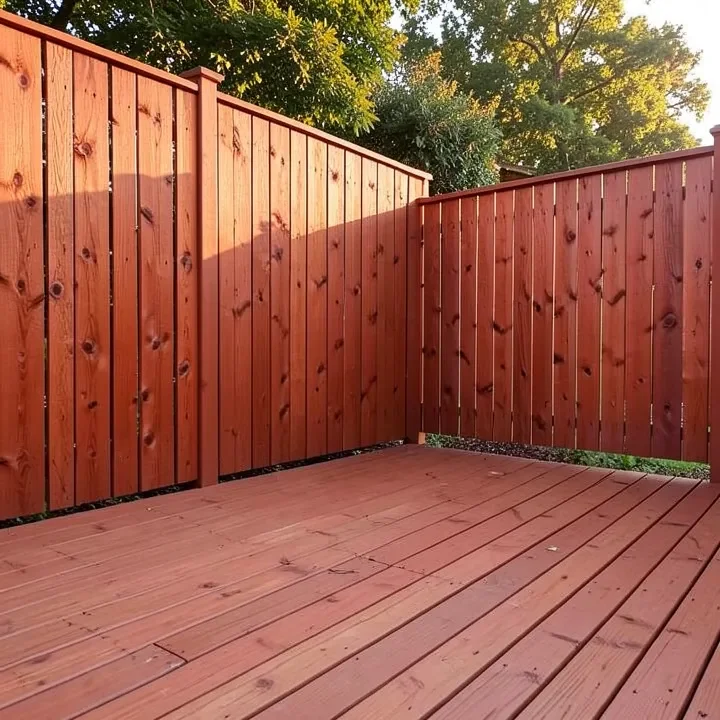Cedar wood fence and deck in a backyard