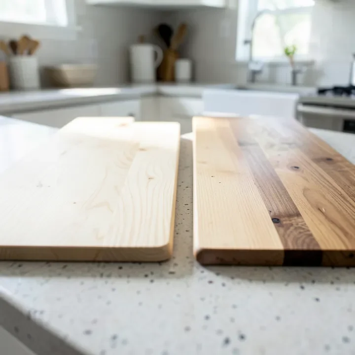 Maple and birch cutting boards side by side showing the grain and color difference