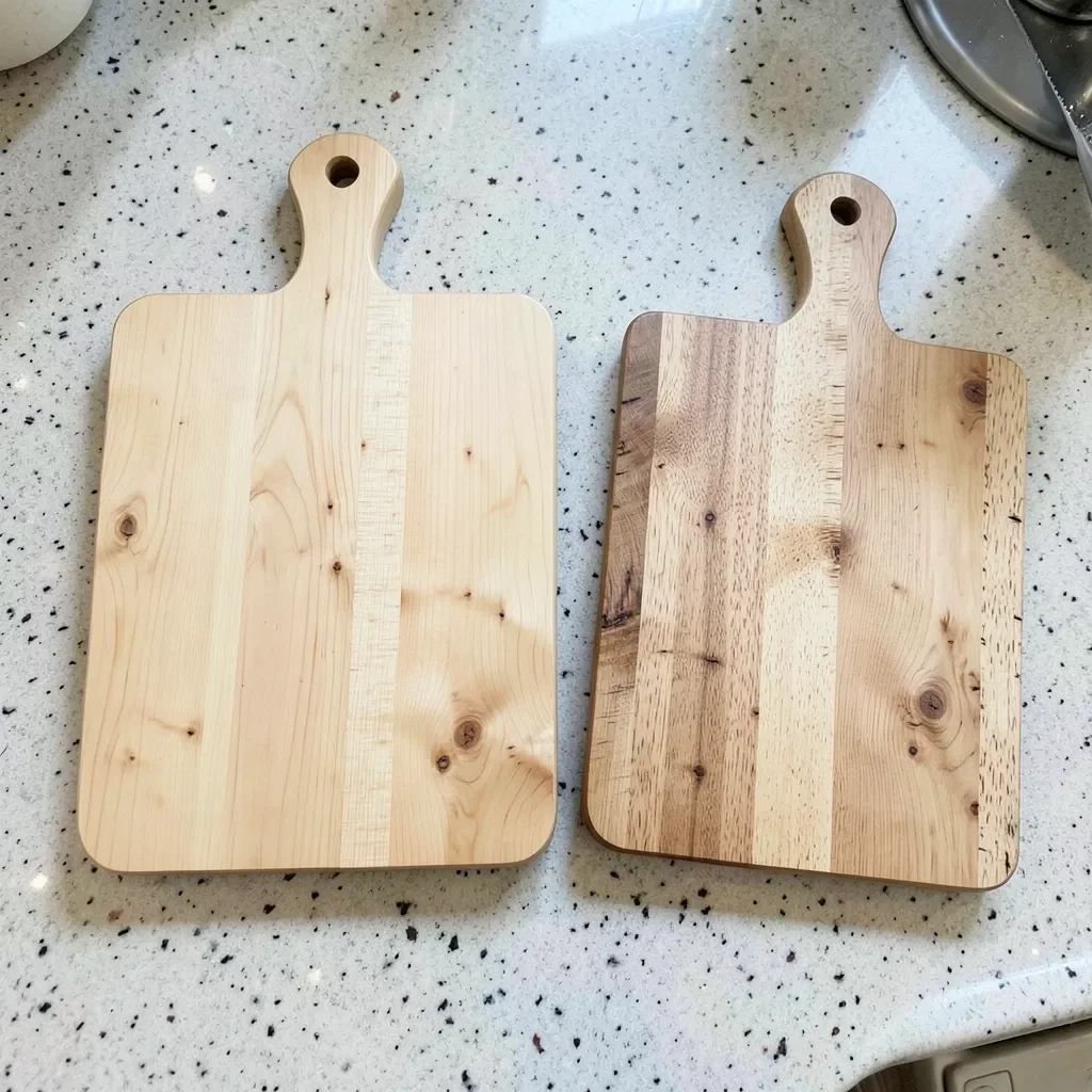 Maple and birch wood cutting boards side by side