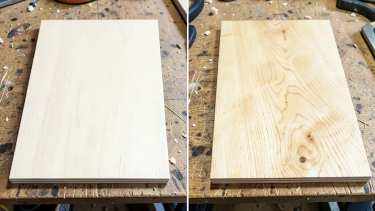 Side-by-side comparison of birch wood and white oak wood grain