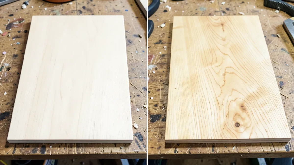 Side-by-side comparison of birch wood and white oak wood grain