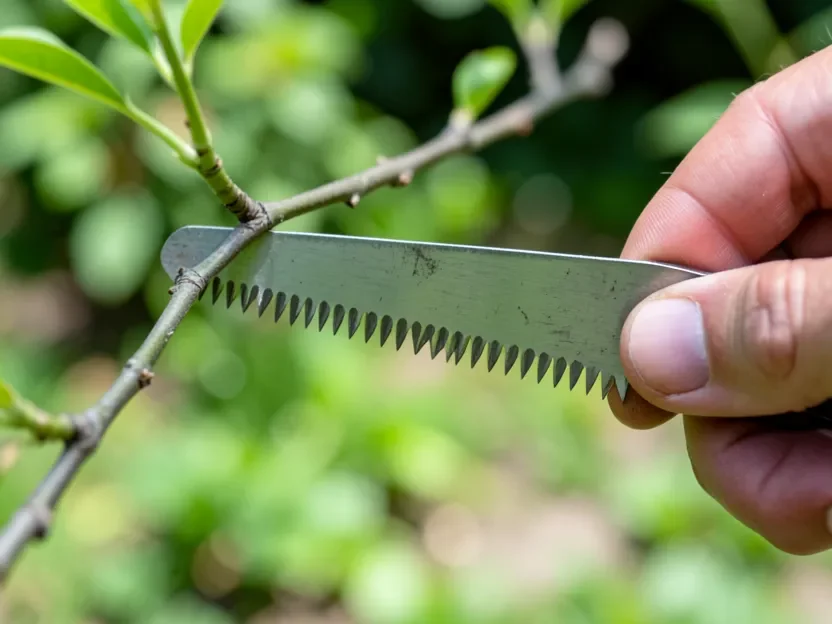 Using a curved pruning saw for a precise branch cut