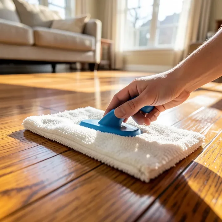 microfiber spray mop cleaning a sealed hardwood floor