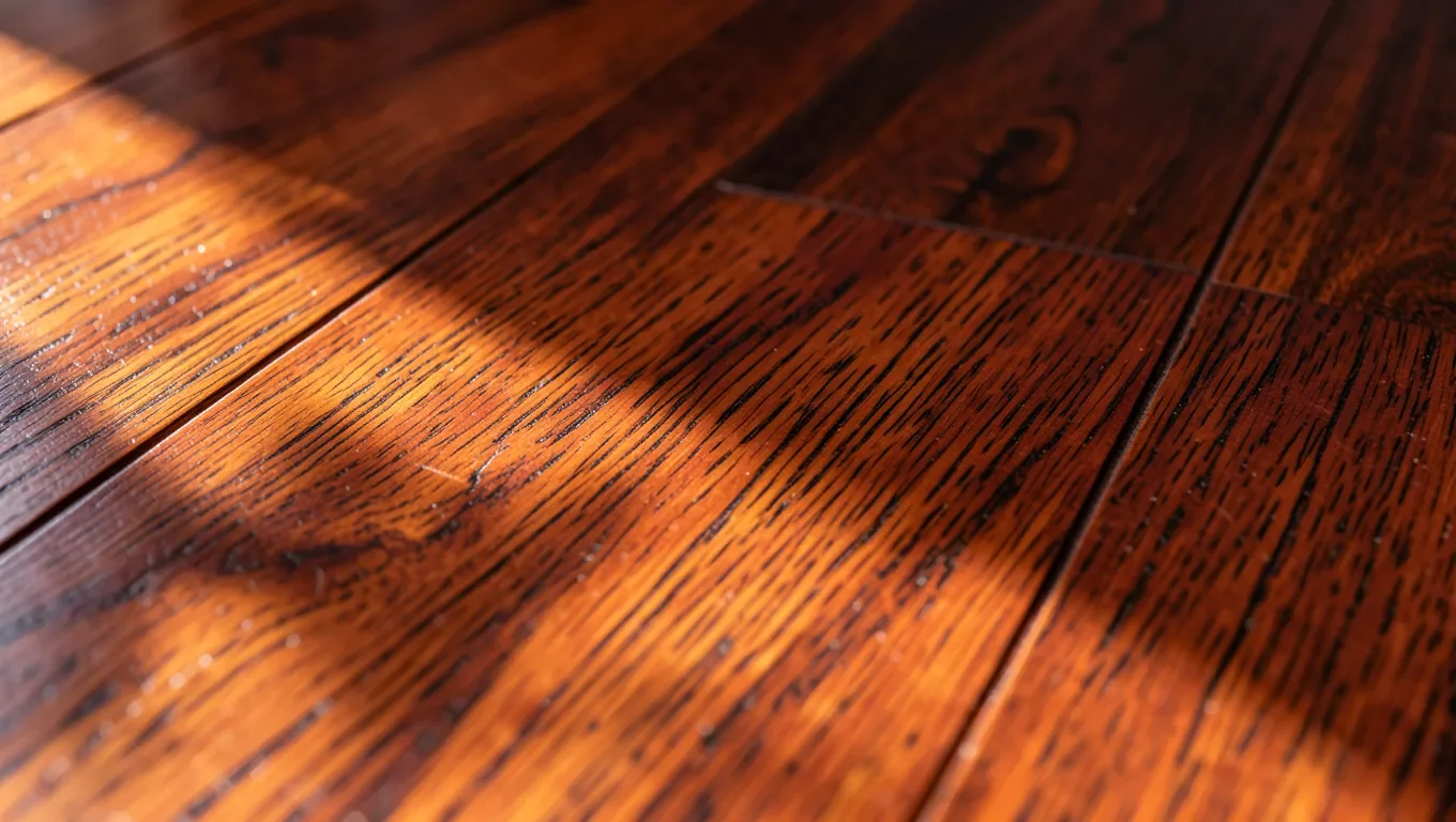 Close-up of a dense-grained exotic hardwood floor plank
