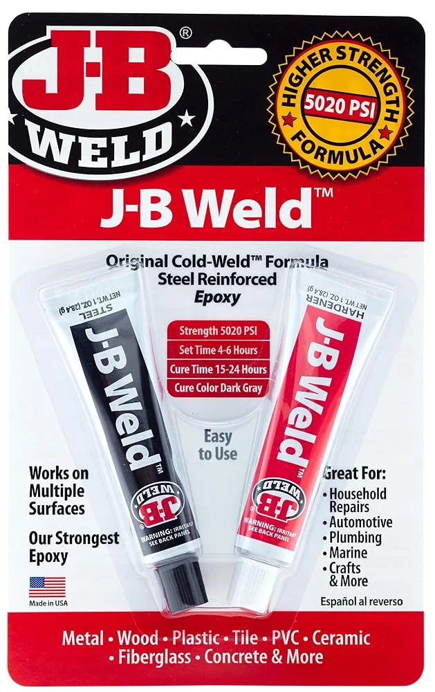 J-B Weld Original Cold-Weld steel reinforced epoxy twin tube packaging