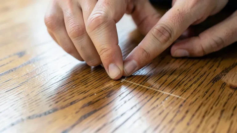 Running a fingernail across a scratch to check whether it broke through the finish or into the wood