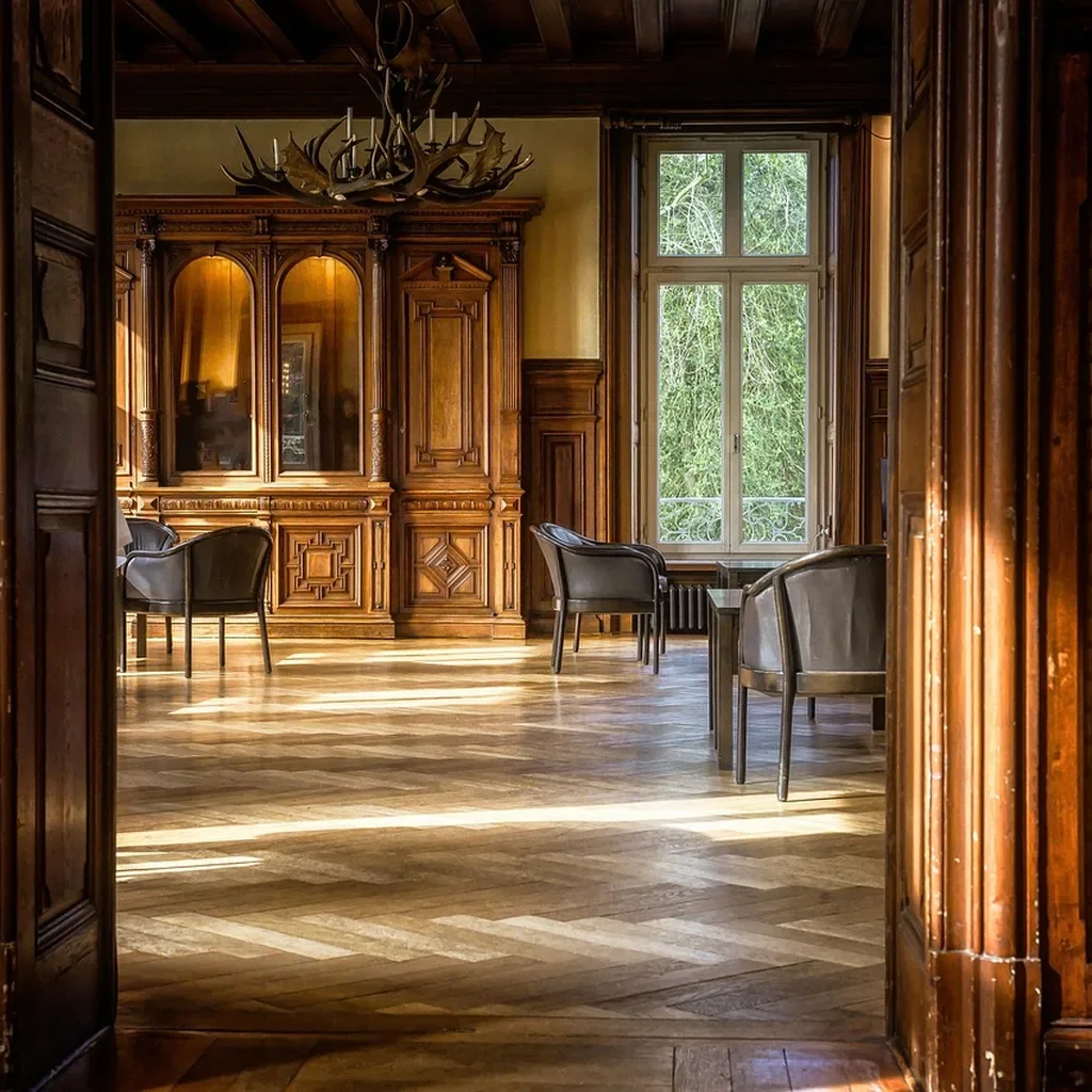 Well-maintained engineered wood floor with clean polished finish