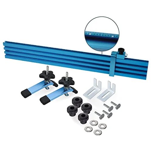 POWERTEC 71633 drill press fence set with T-slot, hold-down clamps, and flip stops