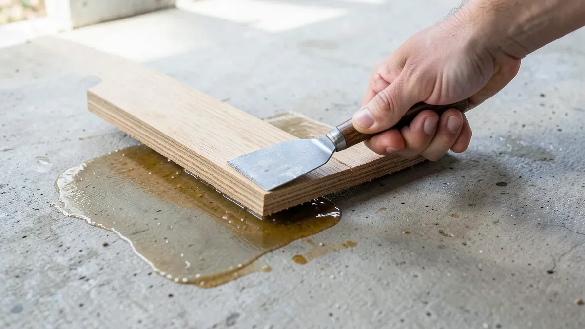 Prying up a loose glued hardwood floor board to re-glue it