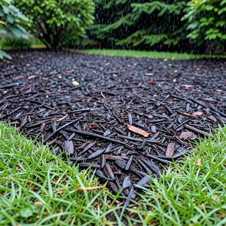 Garden mulch bed staying in place after rain once the mulch glue has fully cured