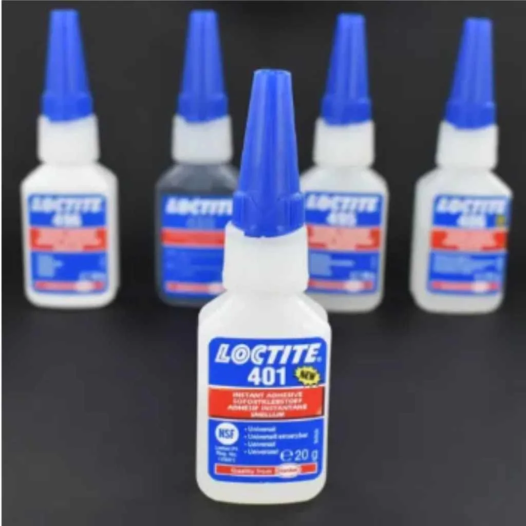 Sealed super glue bottles lined up, illustrating how storage conditions affect shelf life