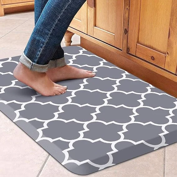 WISELIFE cushioned anti-fatigue kitchen mat with beveled edge on a hardwood floor