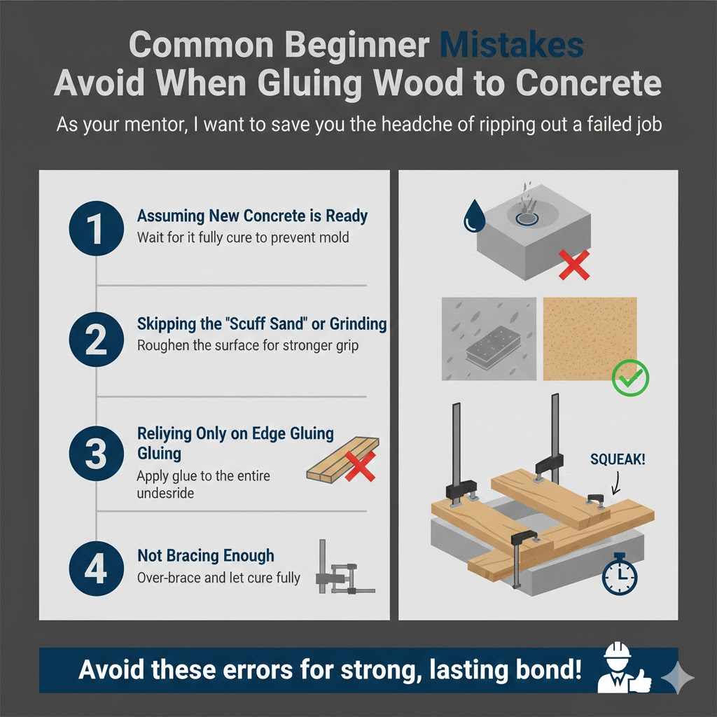 Common Beginner Mistakes to Avoid When Gluing Wood to Concrete

