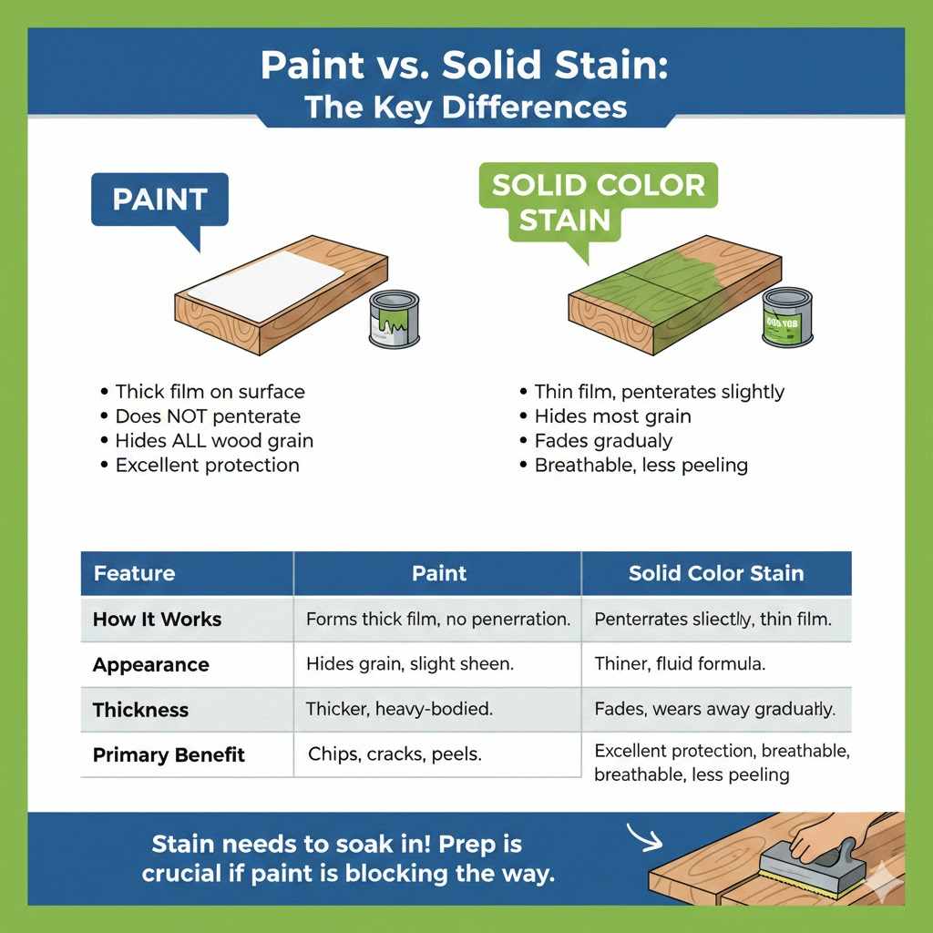 First, What’s the Real Difference Between Solid Stain and Paint