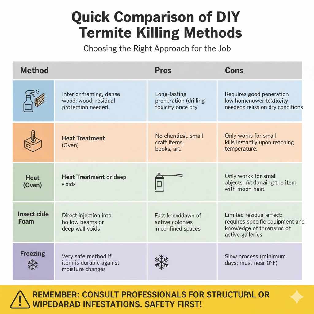 Quick Comparison of DIY Termite Killing Methods

