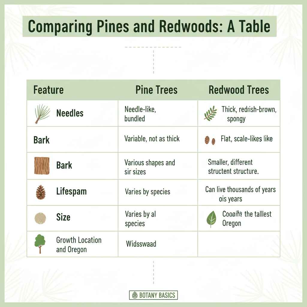 Comparing Pines and Redwoods: A Table