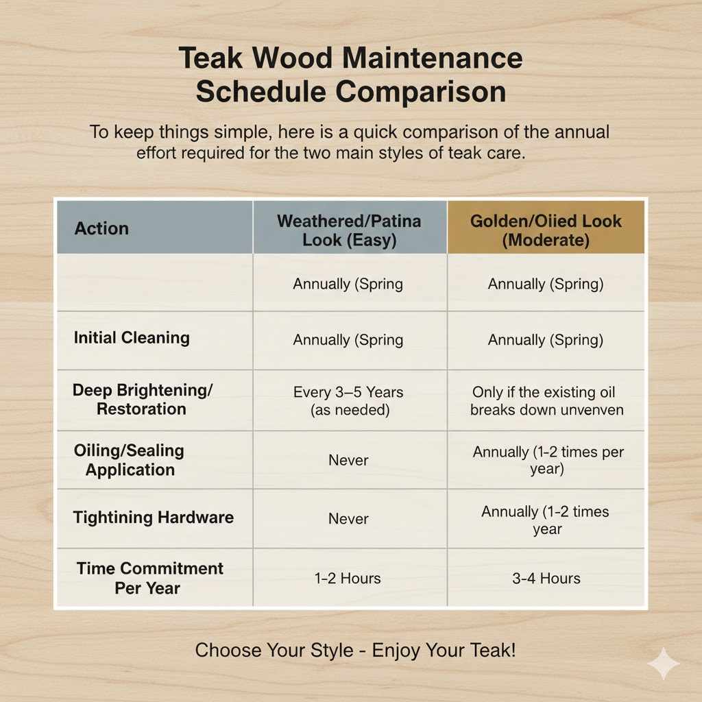 Teak Wood Maintenance Schedule Comparison