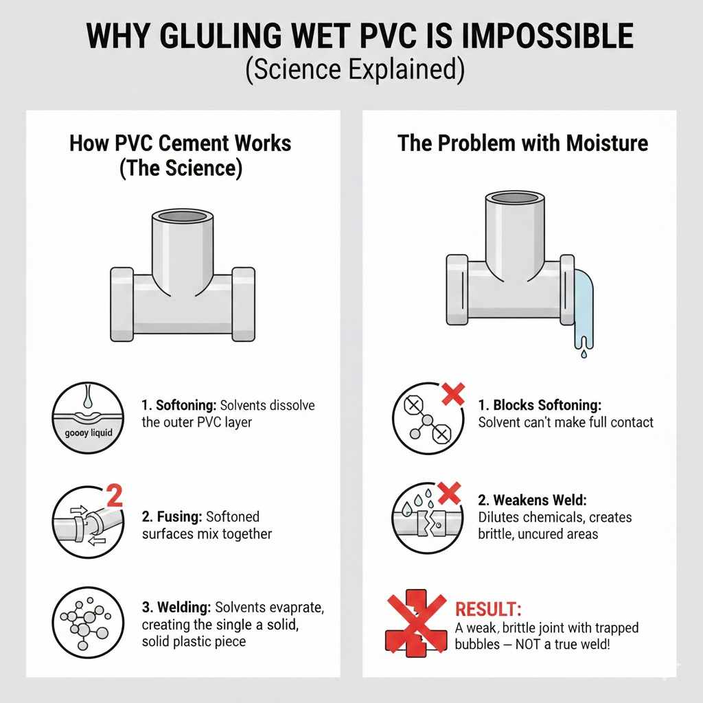 Why Water Makes Gluing PVC Impossible