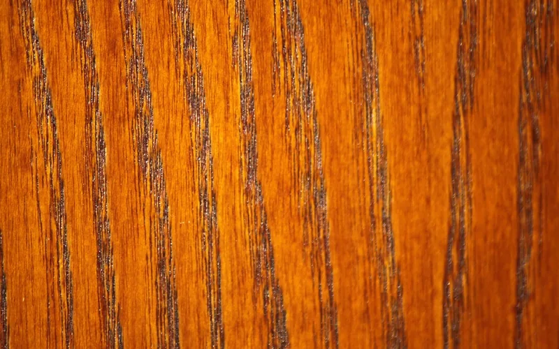 Close-up of oak grain with a warm amber clear finish