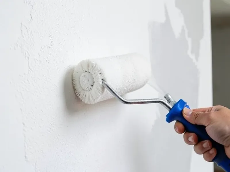 Rolling white PVA primer onto new gypsum drywall, the surface it is actually made for