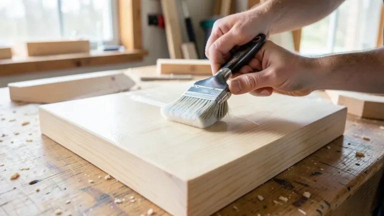 Applying a clear sealer coat to raw pine wood before painting