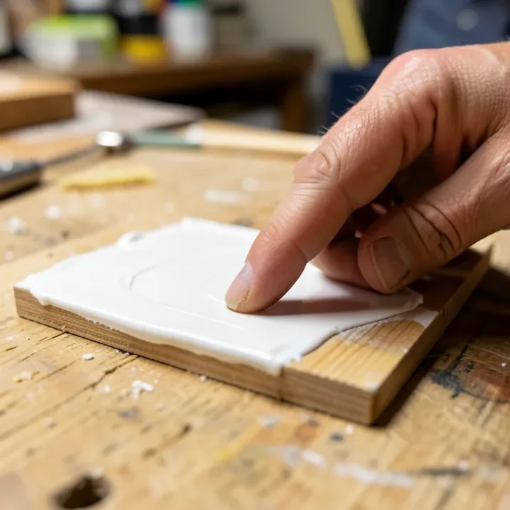testing dried primer adhesion with a fingernail on a wood board