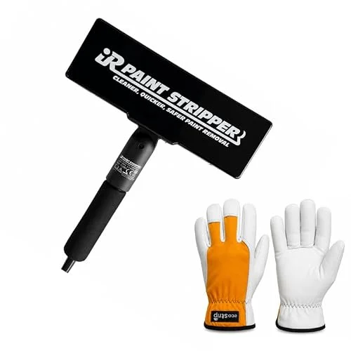 Eco-Strip 500W infrared paint stripper with ceramic heating element and goatskin gloves