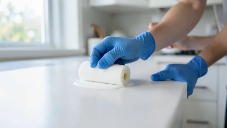 Applying bonding primer to a laminate Formica countertop with a foam roller