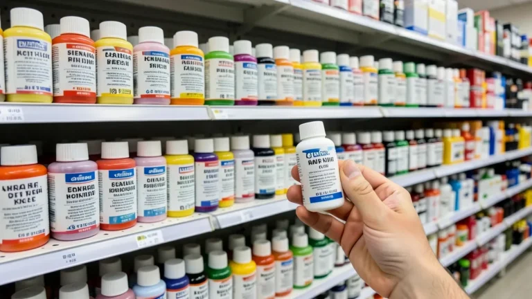 Comparing adhesive bottles in a hardware store aisle to find the right glue for the job