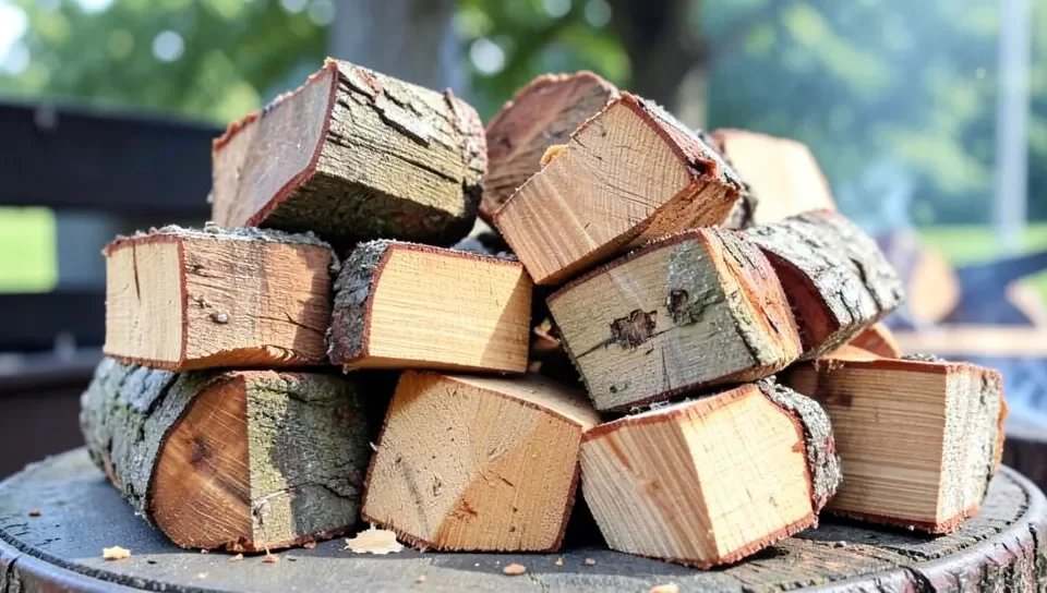 Hickory and oak wood chunks, safe hardwoods for smoking meat
