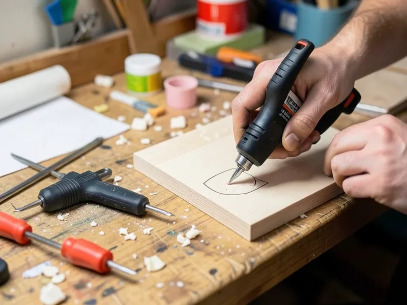 Using hot glue to secure a template to a workpiece