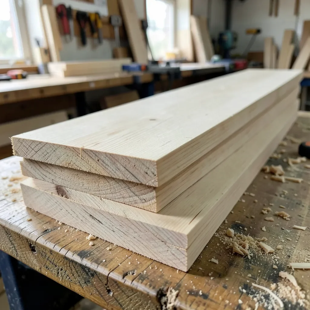 Stack of birch wood planks showing natural grain in a workshop