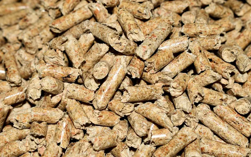 Close-up of loose compressed wood pellets