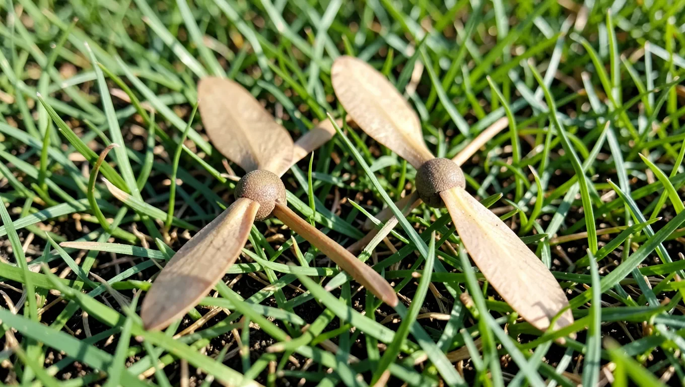 A pair of maple samaras, the winged helicopter seeds people often mistake for nuts