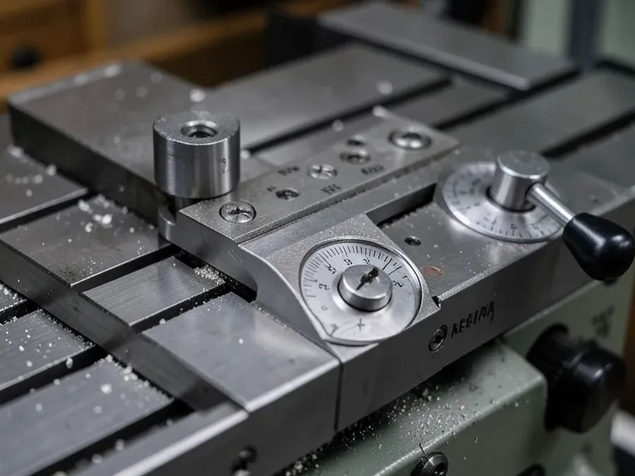 Milling machine X and Y axis handwheels with graduated dials for precise table movement