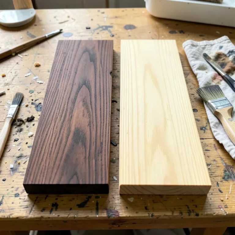 Two wood boards showing different stain color results side by side