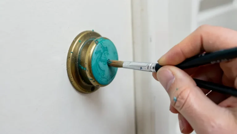 Painting a brass door knob with a small brush