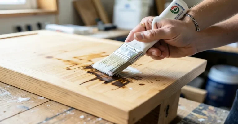 Applying stain-blocking primer to a cedar board before painting