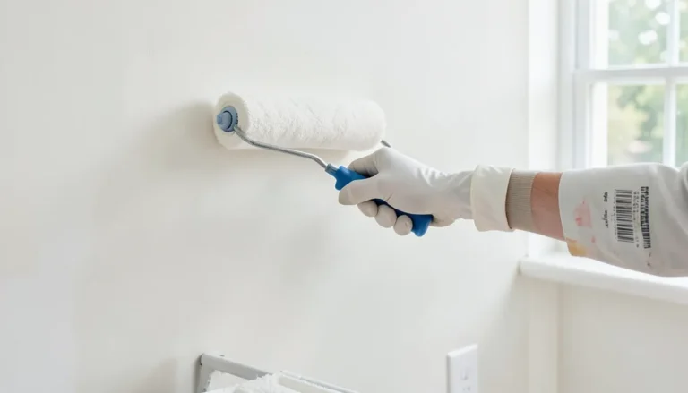 Rolling primer onto a clean, sanded interior wall