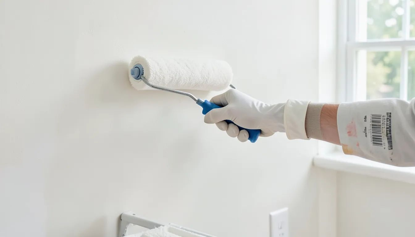 Rolling primer onto a clean, sanded interior wall