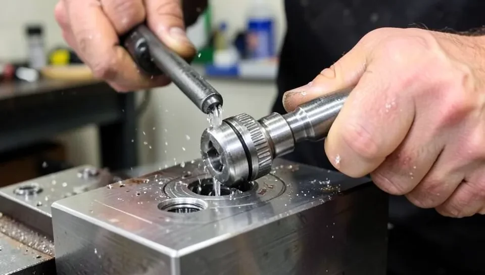 Using a hand reamer to finish a drilled hole in metal